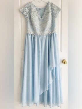 Light Blue Lace Maxi Dress Romantic Bridal Chiffon Formal Dress XL